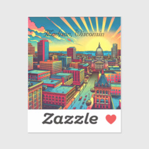 Sticker Madison, Wisconsin City Skyline au Sunset