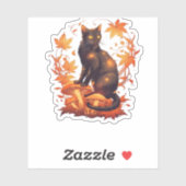 Sticker Magical Black Cat in Autumn Forest � Celestial Fal (Feuille)