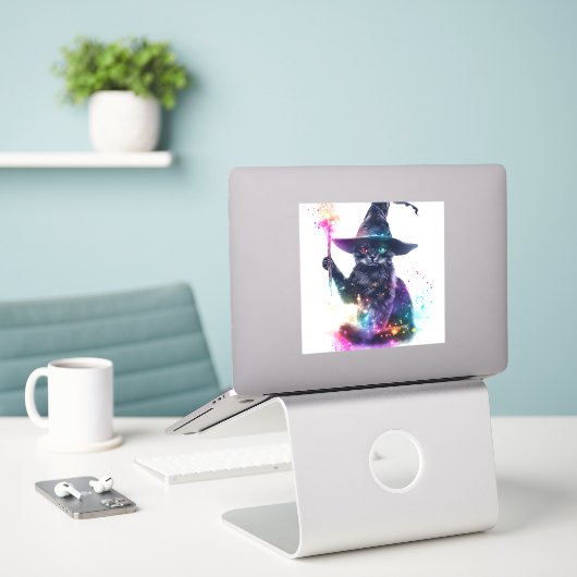 Sticker Magie de chat Wizard (Ordinateur portable sur le bureau)