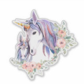 Sticker Magique Unicorne maman & bébé aquarelle (Devant)