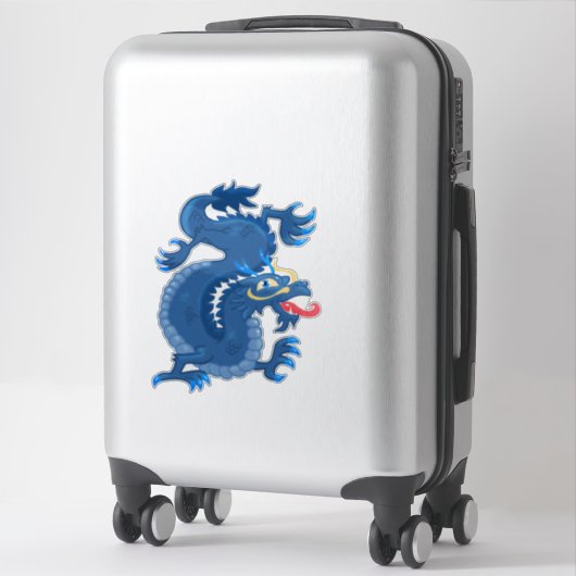 Sticker Magnifique, Bleu, Dragon Oriental (Sur valise)