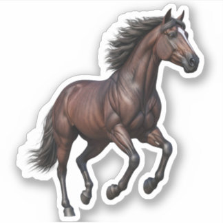 Sticker Magnifique Cheval Brun au Galop 3D Réaliste en Die
