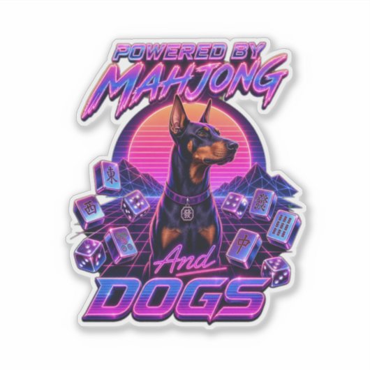 Sticker Mahjong & Dogs Synthwave Doberman Art (Devant)
