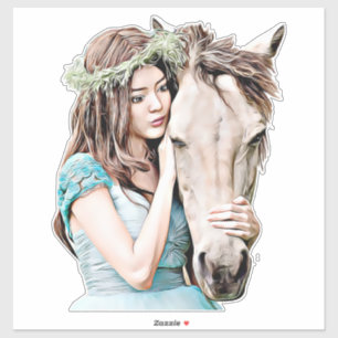 Sticker Maiden Girl and Horse imaginaire conte de fées art
