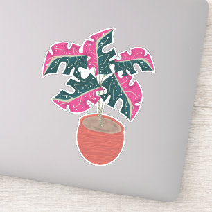 Sticker Main Plante rose Monstera tirée