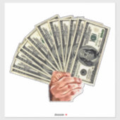 Sticker main tenir cent dollars billets argent art (Feuille)