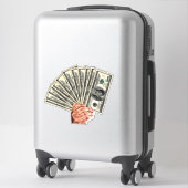 Sticker main tenir cent dollars billets argent art (Sur valise)