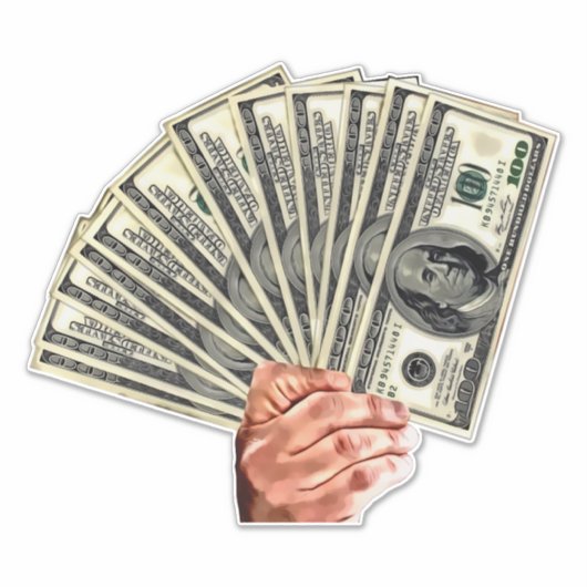 Sticker main tenir cent dollars billets argent art (Devant)