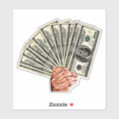 Sticker main tenir cent dollars billets argent art (Feuille)