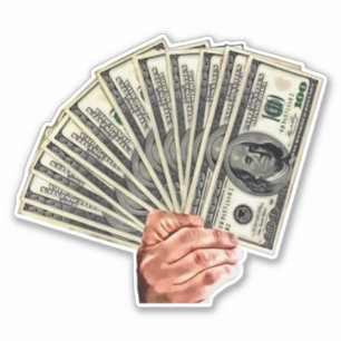 Sticker main tenir cent dollars billets argent art