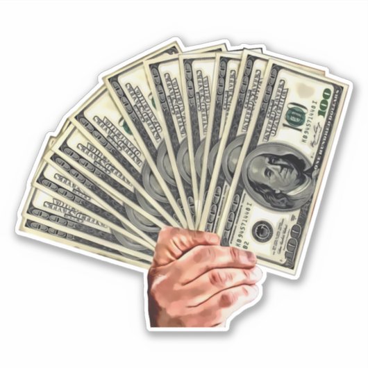 Sticker main tenir cent dollars billets argent art (Devant)