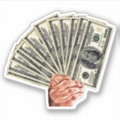 Sticker main tenir cent dollars billets argent art (Devant)