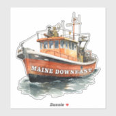 Sticker Maine Downeast Bateau Pêche (Feuille)