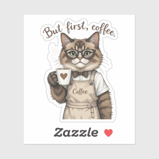Sticker Mais d'abord, chat café (Feuille)