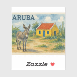 Sticker Maison cunucu jaune d'Aruba à l'aquarelle avec âne