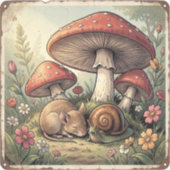 Sticker Maison de Campagne Rétro Champignons et Faune (Recto)