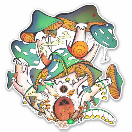 Sticker Maison de champignons de fées colorés (Devant)