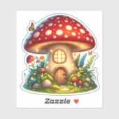 Sticker Maison de champignons enchantée Magique Cottage (Feuille)