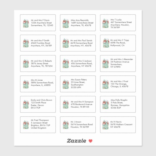 Sticker Maison de Noël 18 Nom individuel Adresses (Feuille)