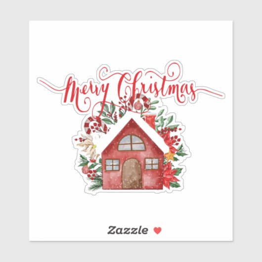 Sticker maison de Noël Joyeux (Feuille)