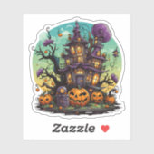 Sticker Maison d'Halloween violet blanc (Feuille)