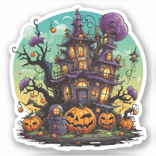 Sticker Maison d'Halloween violet blanc (Devant)