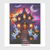 Sticker Maison Hantée éffrayante Halloween Scène de nuit (Feuille)