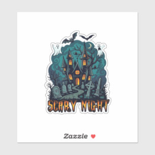 Sticker Maison Hantée Fantômes Cimetière Nuit Effrayante