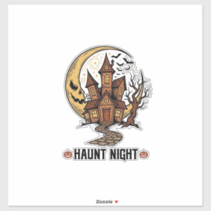 Sticker Maison Hantée Halloween Gravure Vintage Blanche S