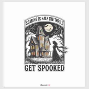 Sticker Maison Hantée Halloween Gravure Vintage Horreur S