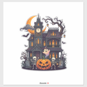 Sticker Maison Hantée Halloween Squelettes Citrouille Fant