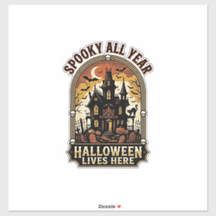 Sticker Maison Hantée Halloween Vintage Effrayant Toute An