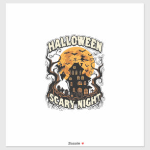 Sticker Maison Hantée Nuit Effrayante Halloween Pleine Lun