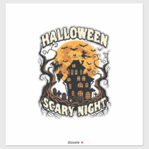 Sticker Maison Hantée Nuit Effrayante Halloween Pleine Lun