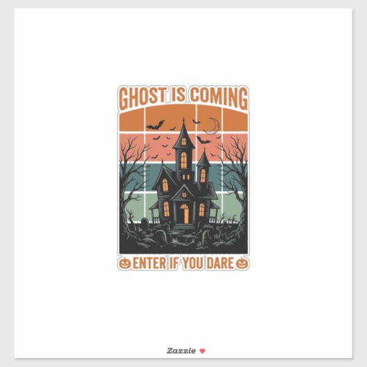 Sticker Maison Hantée Vintage Ghost Arrive Halloween Dé (Feuille)