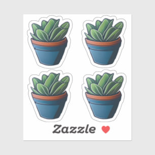 Sticker Maison verte feutrée en design de pots bleus