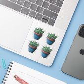 Sticker Maison verte feutrée en design de pots bleus (Ordinateur portable avec iPhone)