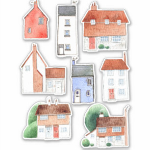 Sticker Maisons et chalets aquarelles