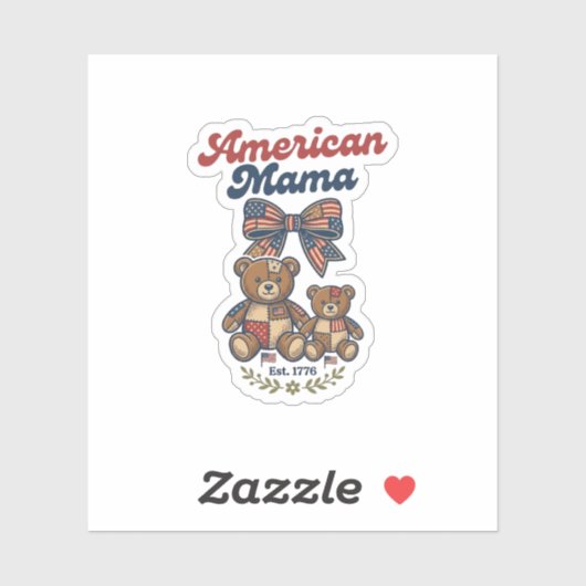 Sticker Mama Américaine Ours Patriote Patchwork Vector Des (Feuille)