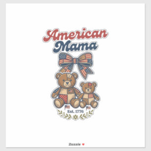 Sticker Mama Américaine Ours Patriote Patchwork Vector Des