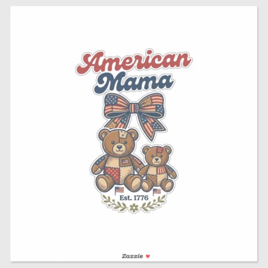 Sticker Mama Américaine Ours Patriote Patchwork Vector Des (Feuille)
