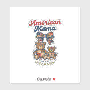 Sticker Mama Américaine Ours Patriote Patchwork Vector Des