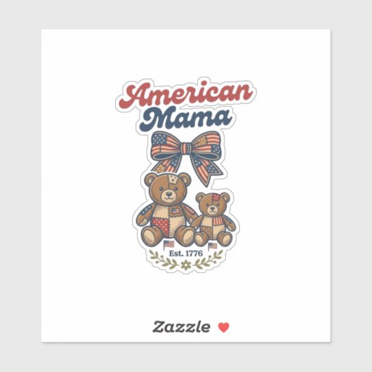 Sticker Mama Américaine Ours Patriote Patchwork Vector Des (Feuille)