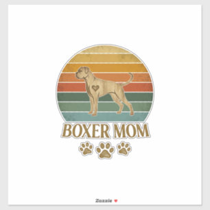 Sticker Maman Boxer Chien Rétro Coucher de Soleil Empreint