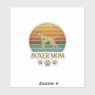Sticker Maman Boxer Chien Rétro Coucher de Soleil Empreint