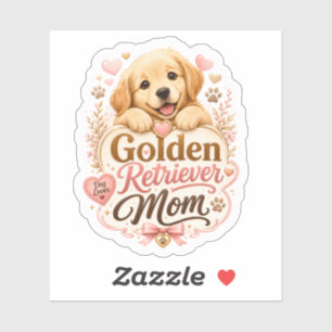 Sticker Maman Chien Retriever Doré Mignon Amoureux de Chio