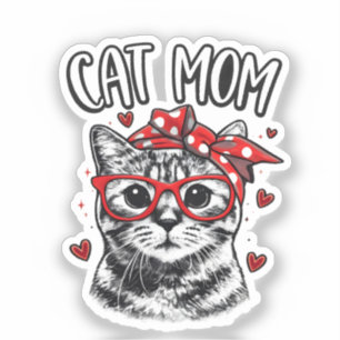Sticker Maman de chat drôle avec des lunettes et un bandan