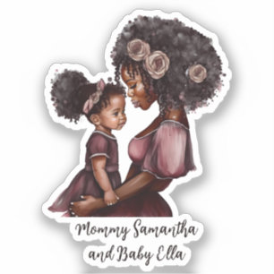 Sticker Maman et fille noire personnalisée (1)