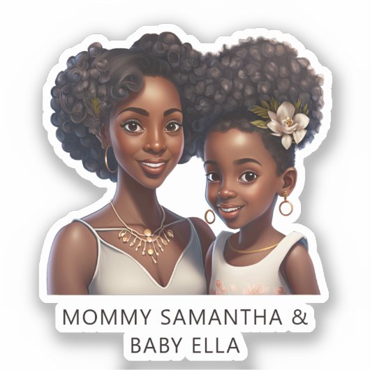 Sticker Maman et fille noire personnalisée (11) (Recto)