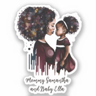 Sticker Maman et fille noire personnalisée (4)